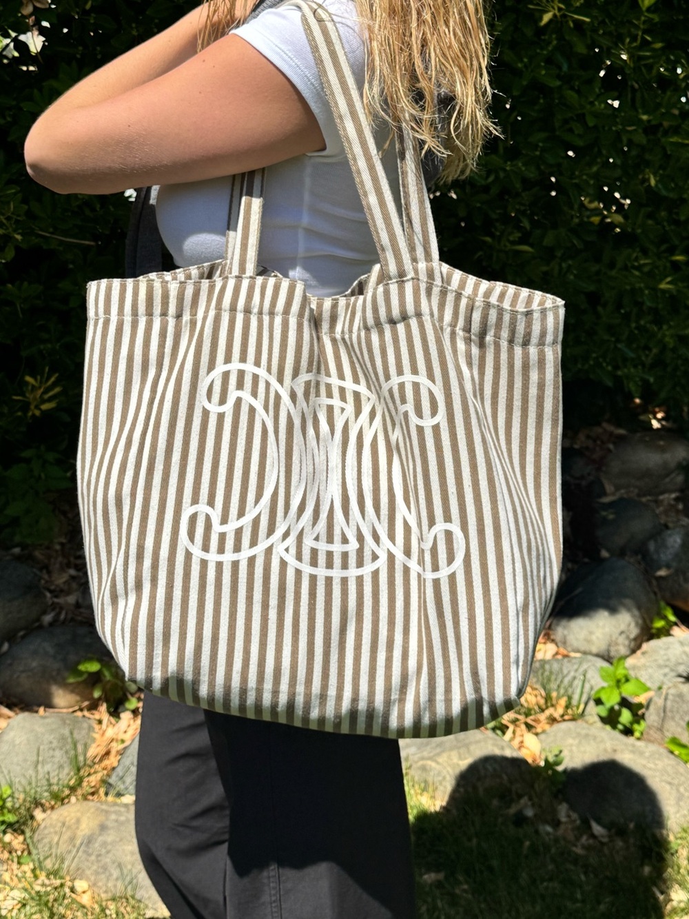 BEST BIG SUMMER BAG! Striped Canvas Tote in Camel & Cream